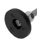 Close-up of Furniture Leveling Feet 2 Pieces M6 Threaded Adjustable Levelers with round black base and metal thread