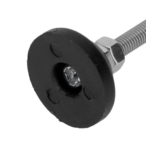 Close-up of Furniture Leveling Feet 2 Pieces M6 Threaded Adjustable Levelers with round black base and metal thread
