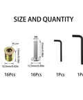 Image showing contents of Durable M6 Furniture Screw Nut Kit with 16 Sets Including M6x25 Screws and M6x15 Wood Threaded Inserts Hex Socket Drive Includes 2 Wrenches for Strong Easy Wood Furniture Assembly Rrina including dimensions.