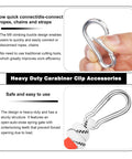 2.36 Inch M6 Carabiner Clips Heavy Duty Galvanized Steel Spring Snap Hooks shown with hand, text detailing features and uses