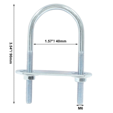 Four-pack galvanized U bolts with nuts, washers, and plates for quick, secure installation; 1.57 inch inner width and 3.54 inch length