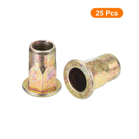Half Hex Body Flange Rivet Nut Set M6 Carbon Steel Zinc Plated Threaded Insert Nuts With Knurled Body 25 Pieces Uxcell image