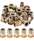 Half Hex Body Flange Rivet Nut Set M6 Carbon Steel Zinc Plated Threaded Insert Nuts With Knurled Body in a pile, 25 pieces