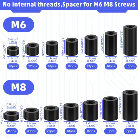 M6 M8 Nylon Spacer Set 300 Piece Round Standoff Assortment Kit For PCB Motherboard Circuit Board And Electrical Receptacle Assembly