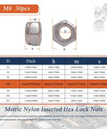 Dimensions and specifications of Rock M6 X 1mm Nylon Insert Lock Nuts DIN 985 304 Stainless Steel Hex Nylock Nut Pack Of 30