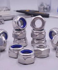 Rock M6 X 1mm Nylon Insert Lock Nuts DIN 985 304 Stainless Steel Hex Nylock Nut Pack Of 30 displayed on a table