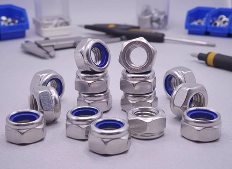 Rock M6 X 1mm Nylon Insert Lock Nuts DIN 985 304 Stainless Steel Hex Nylock Nut Pack Of 30 displayed on a table