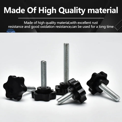 61 Piece M6 Star Knob Screw Kit with nylon black plastic star hand knobs and steel tightening screws for machinery equipment