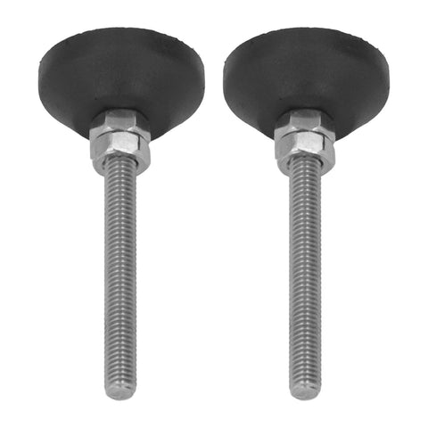 Two piece M6 nylon swivel leveling feet with easy height adjustment reduce wobble and protect floors for furniture, shelves, office equipment and machines, fits threaded sockets and provides durable floor padding.