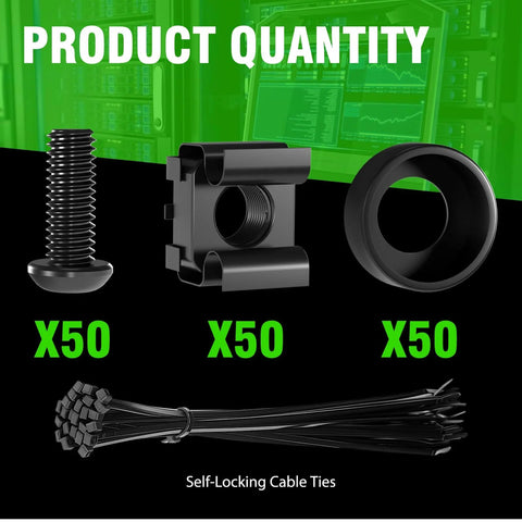 M6 16mm Rack Mount Cage Nuts Screws And Washers Kit 50 Pack For Server Cabinets And Routers with ties shown