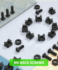 M6 16mm Rack Mount Cage Nuts Screws And Washers Kit 50 Pack For Server Cabinets And Routers Universal Square Hole Racks components displayed