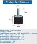 Compact M6/M8 cylindrical rubber isolator with threaded stud, black rubber and steel, dimensions 6mm x 18mm, 20mm diameter.
