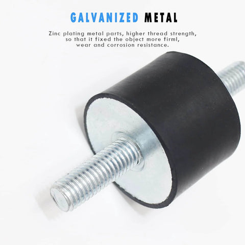 Reduces vibration, noise, and wear with a 6 pack of M6 rubber isolator mounts and studs, side view showing threaded metal stud.