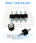 Reduces vibration, noise, and wear with a 6 pack of M6 rubber isolator mounts and studs shown in case with lock nuts.