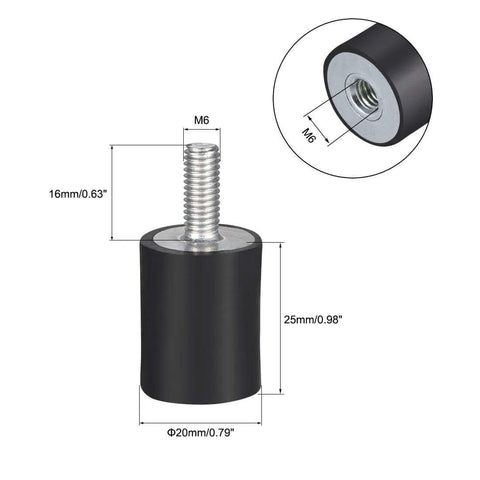M6 Rubber Mounts Vibration Isolators Shock Absorbers 20 x 25mm Set Of 8 Dual Threaded Mounts for DIY Projects
