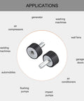 Eight M6 rubber mounts for machinery and audio gear, featuring 20x10 mm pads for vibration isolation and shock absorption applications.