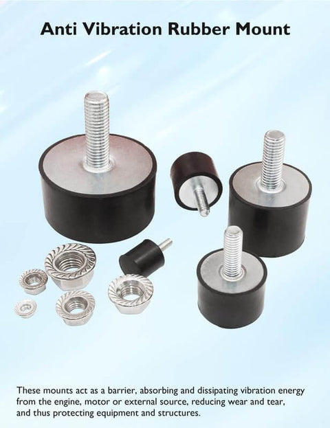 4 Pack M6 Rubber Vibration Isolators With Lock Nuts For Motors, Pumps, Compressors And Bobbins, SilentBlock Mounts