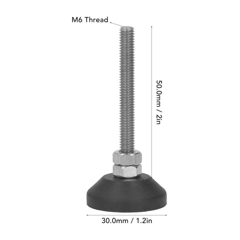 Adjustable M6 screw in furniture levelers with a swivel nylon rubber base protect floors, level tables, chairs, 50mm height