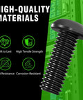 Graphic showing screw from M6 16mm Rack Mount Cage Nuts Screws And Washers Kit 50 Pack For Server Cabinets And Routers with quality features.