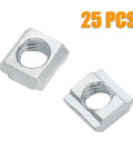 M6 Sliding T Nuts 25 Pcs For 2020 Aluminum Extrusion Tee Slot Nuts 6mm Fits 3D Printer CNC Router European Standard By Qjaiune High Quality Carbon Steel Durable Construction, showing two galvanized nuts