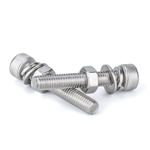 120 Pieces M6 Stainless Steel Hex Socket Head Bolts Screws Nuts Washers Assortment Kit For Home Office Appliances And General Fastening Projects Durable Rust Resistant 304 Stainless Steel Construction, showing close-up of bolts with washers and nuts on white background