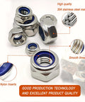 Rock M6 X 1mm Nylon Insert Lock Nuts DIN 985 304 Stainless Steel Hex Nylock Nut Pack Of 30 with smooth thread and nylon inserts