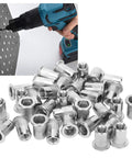 Bulk 50Pcs Blind Rivet Nuts Set M6 Stainless Steel Ribbed Nuts For Automotive Projects Elevators Switches Instruments And Furniture Hardware Accessories Glomora with tool in use