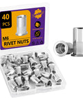 Heavy Duty M6 Rivet Nut Kit With 40 Stainless Steel Rivnuts Flat Head Threaded Inserts For Furniture Automotive And Industrial Projects Built To Last In Wet And Harsh Environments ZerDans