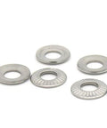 Image of Belleville Washer M6 Stainless Steel Disc Spring Pack Of 50 scattered on a white background.