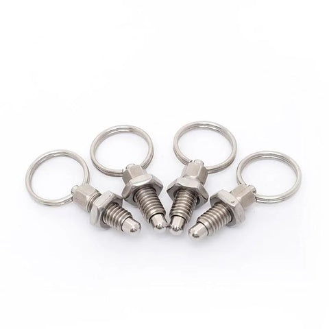Six Pack M6 Stainless Steel Pull Ring Indexing Plungers With Retractable Spring Loaded Mechanism Quick Release Pins Front View
