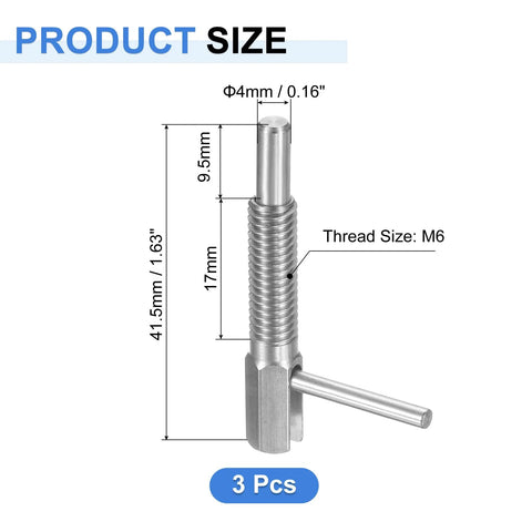 Diagram of Retractable Indexing Plunger Pins Set uxcell M6 Stainless Steel Spring Loaded Latch with dimensions and thread size