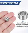 M6 Stainless Steel Spacers Set, 15 Pieces, 304 Grade Round Standoffs, 6mm ID X 10mm OD X 5mm Thick, shown in hand
