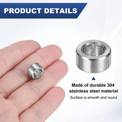 M6 Stainless Steel Spacers Set, 15 Pieces, 304 Grade Round Standoffs, 6mm ID X 10mm OD X 5mm Thick, shown in hand