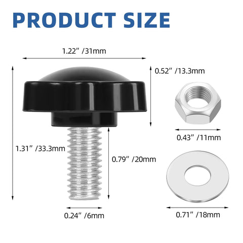 M6 Star Clamping Knob Set With Hex Nuts And Washers diagram showcasing dimensions and components.