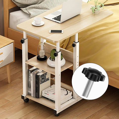 Overbed table with laptop, books, and inset of M6 Star Clamping Knob Set With Hex Nuts And Washers, plastic star shape grip.
