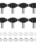 M6 Star Clamping Knob Set with Hex Nuts and Washers, Plastic Star Shape Grip Screws, 20mm Thread Length, Black Finish, 8 Sets, Front View