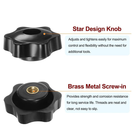 4 Pack Star Knobs With M6 Female Threads 38mm Head Through Hole Plastic Clamping Hand Knobs With Brass Insert Black
