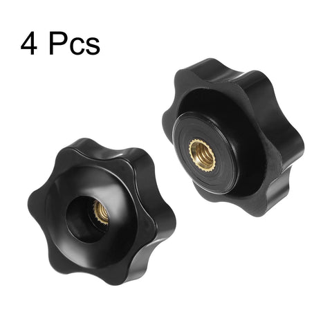 4 Pack Star Knobs With M6 Female Threads 38mm Head Through Hole Plastic Clamping Hand Knobs With Brass Insert