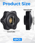Six Pcs M6 Star Shaped Knobs With Hex Head Screw On Threaded Fasteners, black, dimensions labeled
