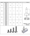 Diagram of M6 30mm hammer head T slot bolts for 3030 aluminum extrusion, with size chart and installation illustration in CNC build