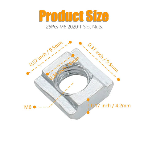 M6 Sliding T Nuts 25 Pcs For 2020 Aluminum Extrusion Tee Slot Nuts 6mm Fits 3D Printer CNC Router European Standard By Qjaiune High Quality Carbon Steel Durable Construction with dimensions