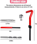 Image showing components of the M6 X 1.0mm Thread Repair Insert Kit with M6 coil, tap, wrench, drill bit, and measurement details.