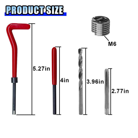 Must-Have 30-Pcs M6 x 1.0mm Thread Repair Insert Kit Helicoil Set with tools and M6 insert sizes displayed