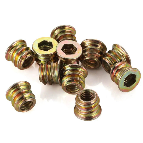M6 Wood Threaded Inserts Kit 10mm Length Zinc Plated Carbon Steel 50 Pcs With Hex Spanner For Furniture Screws And Wood Joints