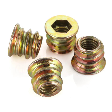 M6 Wood Threaded Inserts Kit 10mm Length Zinc Plated Carbon Steel 50 Pcs With Hex Spanner For Furniture Screws And Wood Joints
