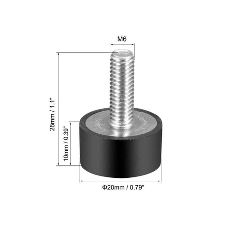 M6 Threaded Rubber Mounts Vibration Isolators Cylindrical Shock Absorbers With Studs 20mm By 10mm side view