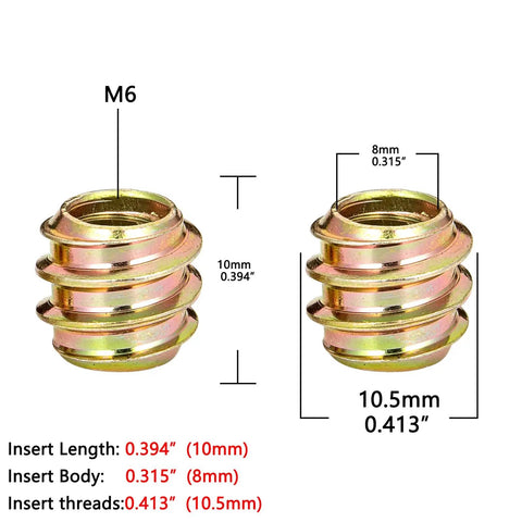 Dimensions and specifications for Must-Have 80 Piece 1/4-20 Flush Wood Inserts Set with headless screws and hex socket drive