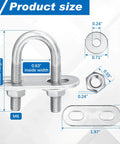 Dimension details of complete 16-piece U-bolt kit with M6 zinc plated round bends, plates, nuts, and washers for pipe mounting.
