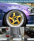 Car with widebody fender flares using 48 Piece M6 Widebody Fender Flare Hardware Kit with 18mm tapered washers, gold finish.