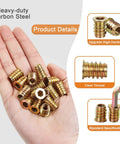 M6 Wood Threaded Inserts Kit 10mm Length Zinc Plated Carbon Steel 50 Pcs With Hex Spanner For Furniture Screws And Wood Joints